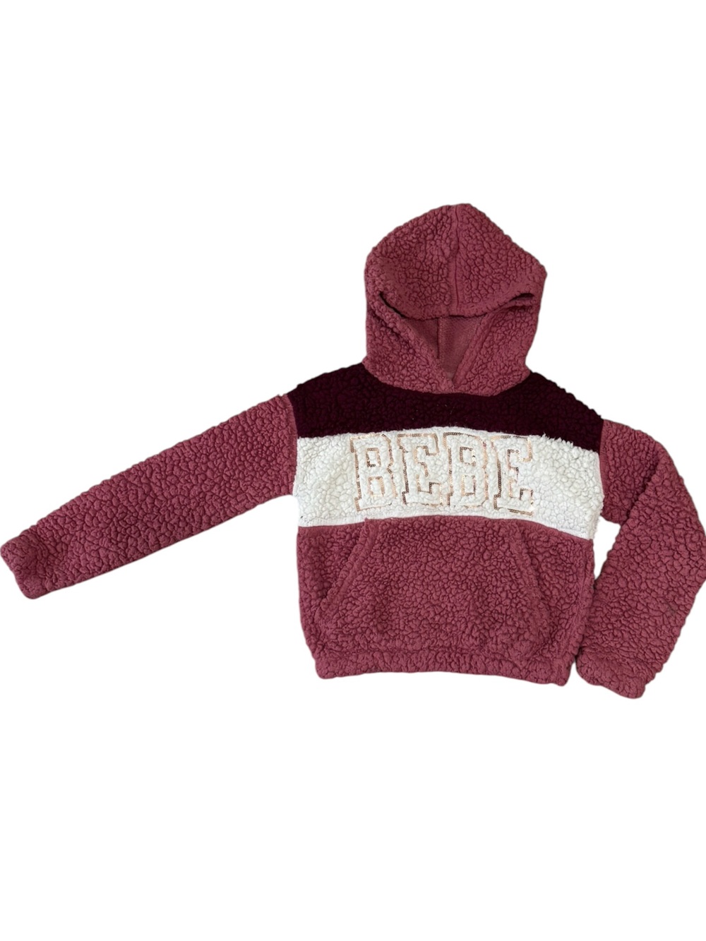BEBE Girls Colorblock Sherpa Fleece Pullover Hoodie Y2K vibe Coquette Girl